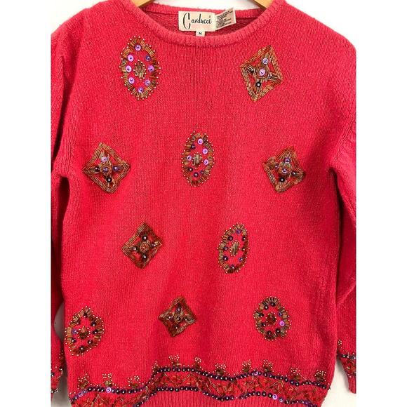 VTG Carducci Silk Angora Sequin Pullover Sweater MEDIUM 1980's Beaded Pink - Picture 8 of 13